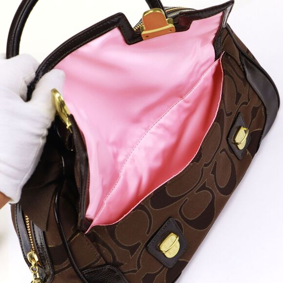 NWT Coach Signature Pushlock Satchel Crossbody Bag in Chocolate - Picture 9 of 10